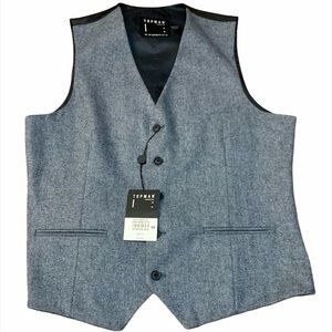 Topman Grey & Black Button Front Wool Vest